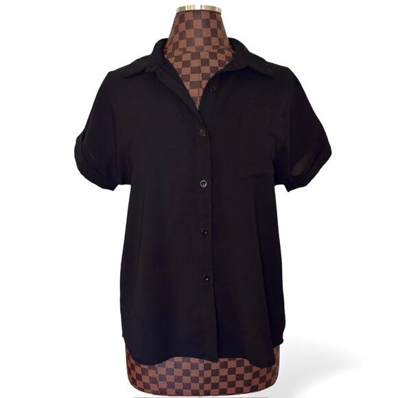 Dreimp Womens Black Button Down Shirt Size Medium Preppy Minimalist Classic - Picture 2 of 9